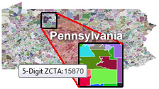 HTML5 US ZCTA map, zip code tabulation area map